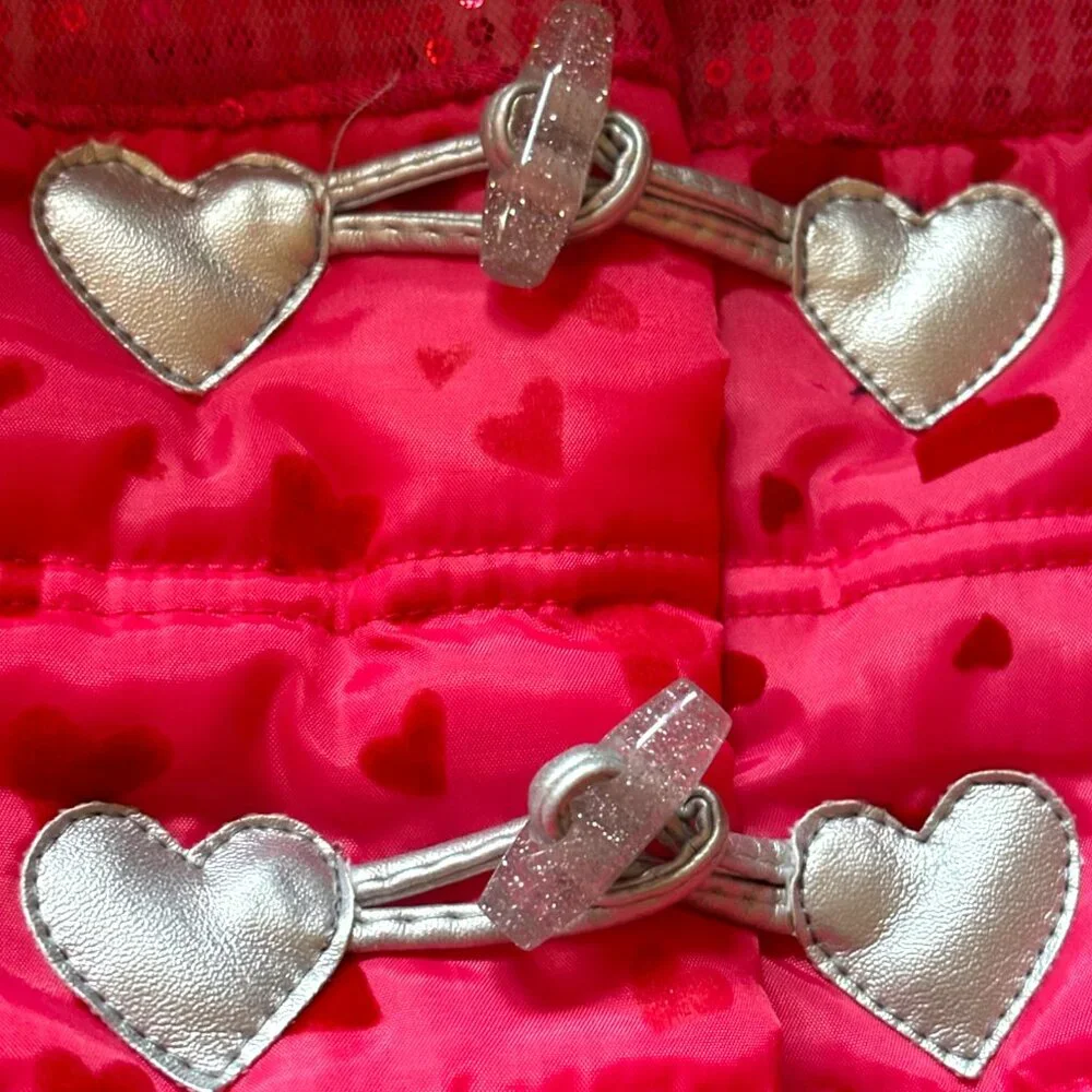 Little Lass girl's hot pink hearts bows ruffles full‎ zip puffer vest sz 5